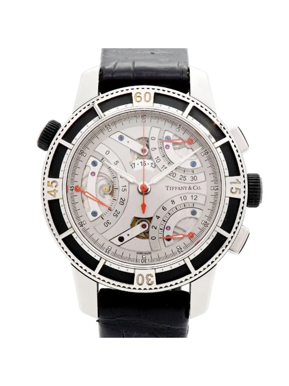 Tiffany & Co Mark Retrograde Silver Skeleton Dial Watch